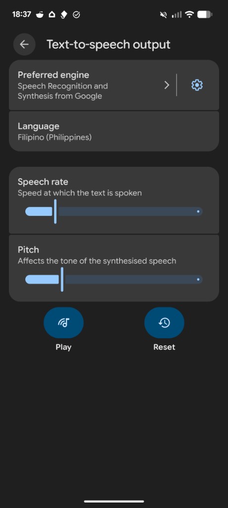 Text-to-speech output with Speech Recognition and Synthesis from Google and Filipino language