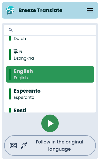 Language picker on a phone